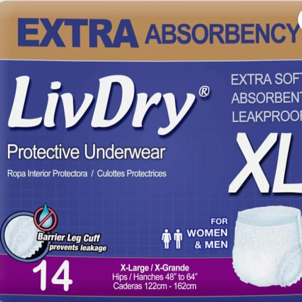 LivDry Unisex Adult Incontinence Underwear High Absorbency Size X‎ Lage 1…